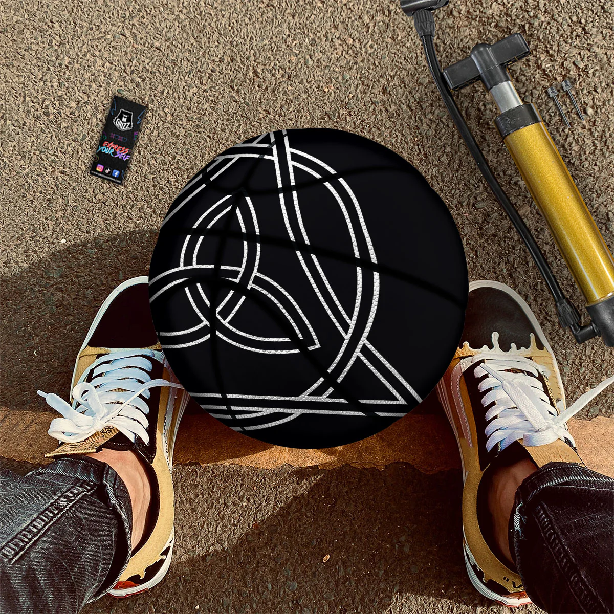 Celtic Knot White And Black Print Basketball - Image 2
