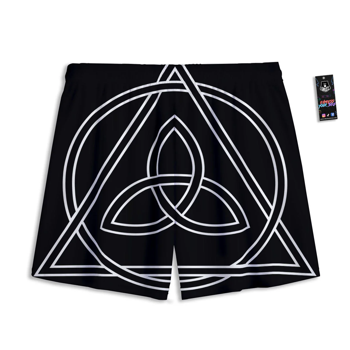Celtic Knot White And Black Print Mesh Shorts - Image 2
