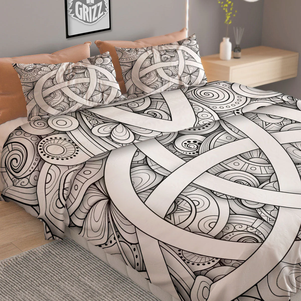Celtic Trinity Knot White Symbol Print Duvet Cover Bedding Set - Image 2