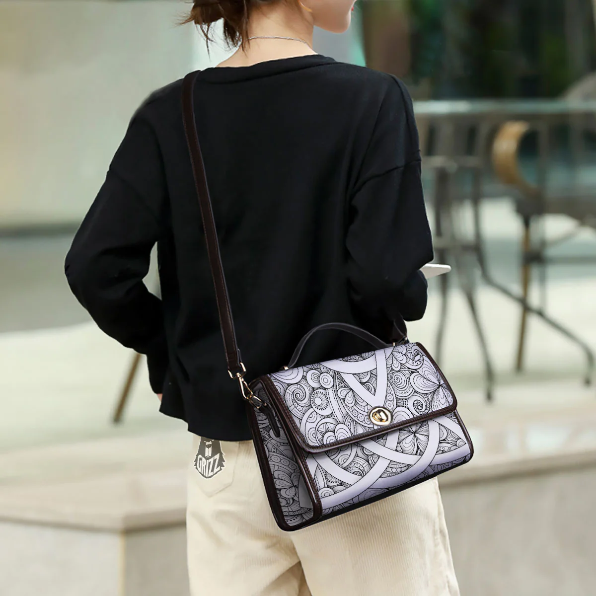 Celtic Trinity Knot White Symbol Print Women's Satchel Bag - Image 3