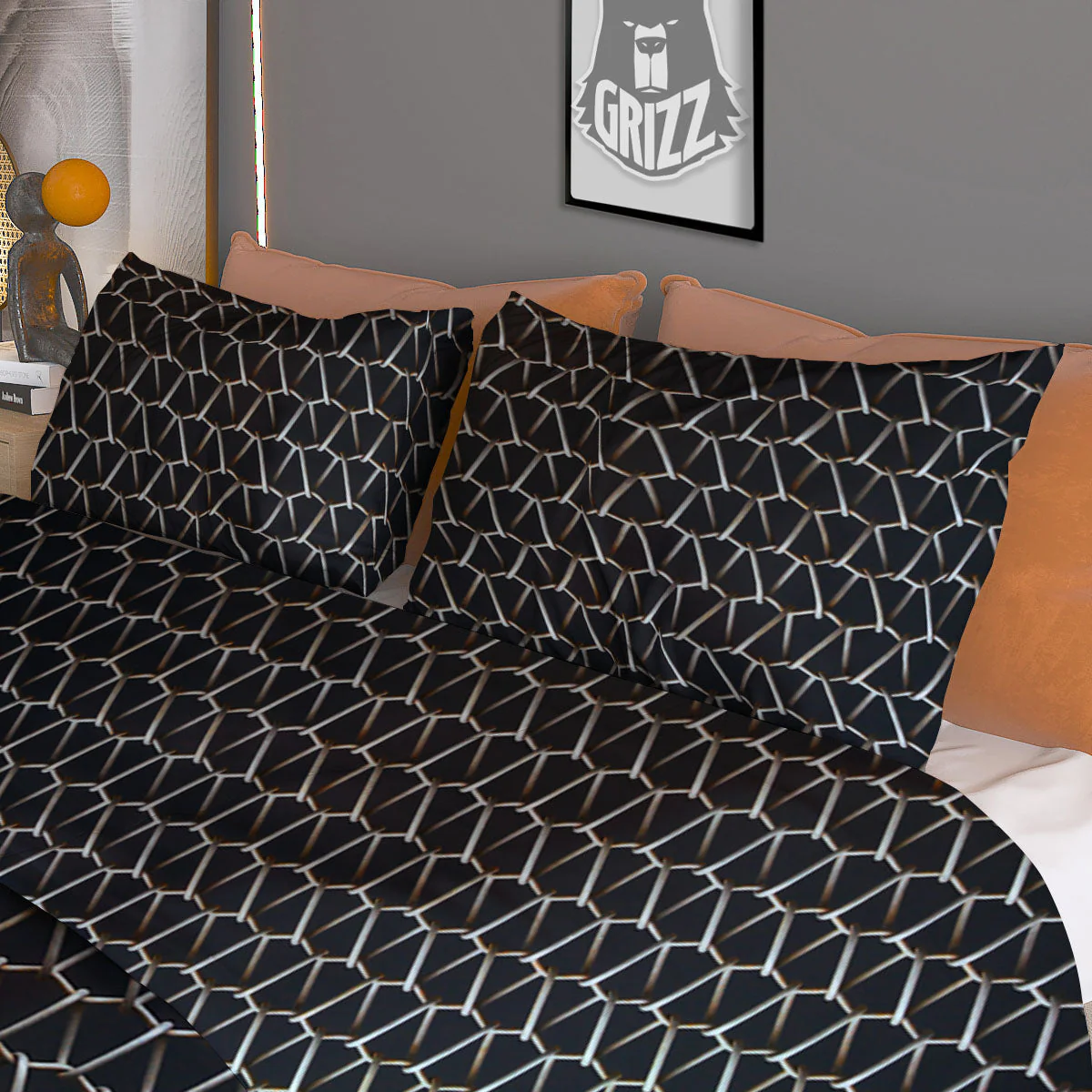 Chainmail Metal Print Pattern Duvet Cover Bedding Set - Image 3