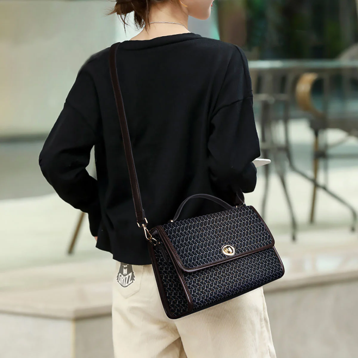 Chainmail Metal Print Pattern Women's Satchel Bag - Image 3