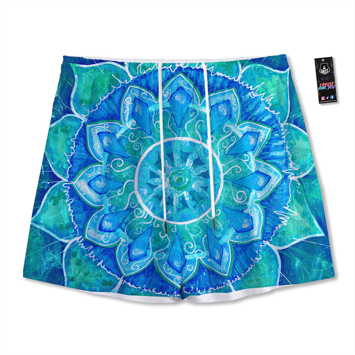 Chakra Mandala Blue Vishuddha Print Mesh Shorts