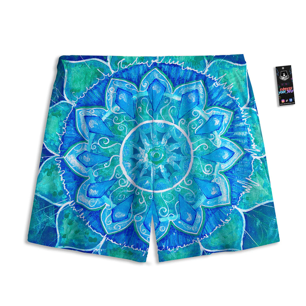 Chakra Mandala Blue Vishuddha Print Mesh Shorts - Image 2