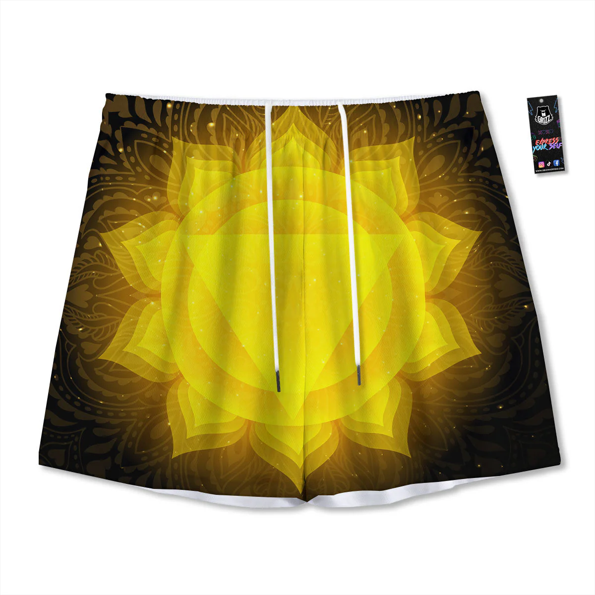 Chakra Manipura Mandala Print Mesh Shorts