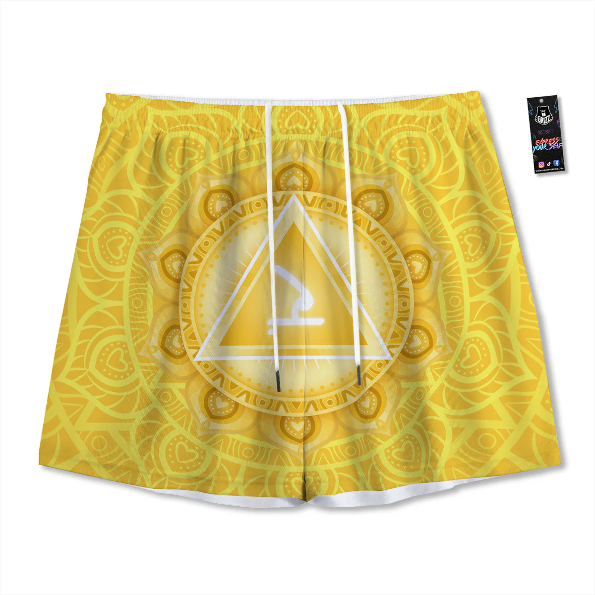 Chakra Manipura Symbol Print Mesh Shorts