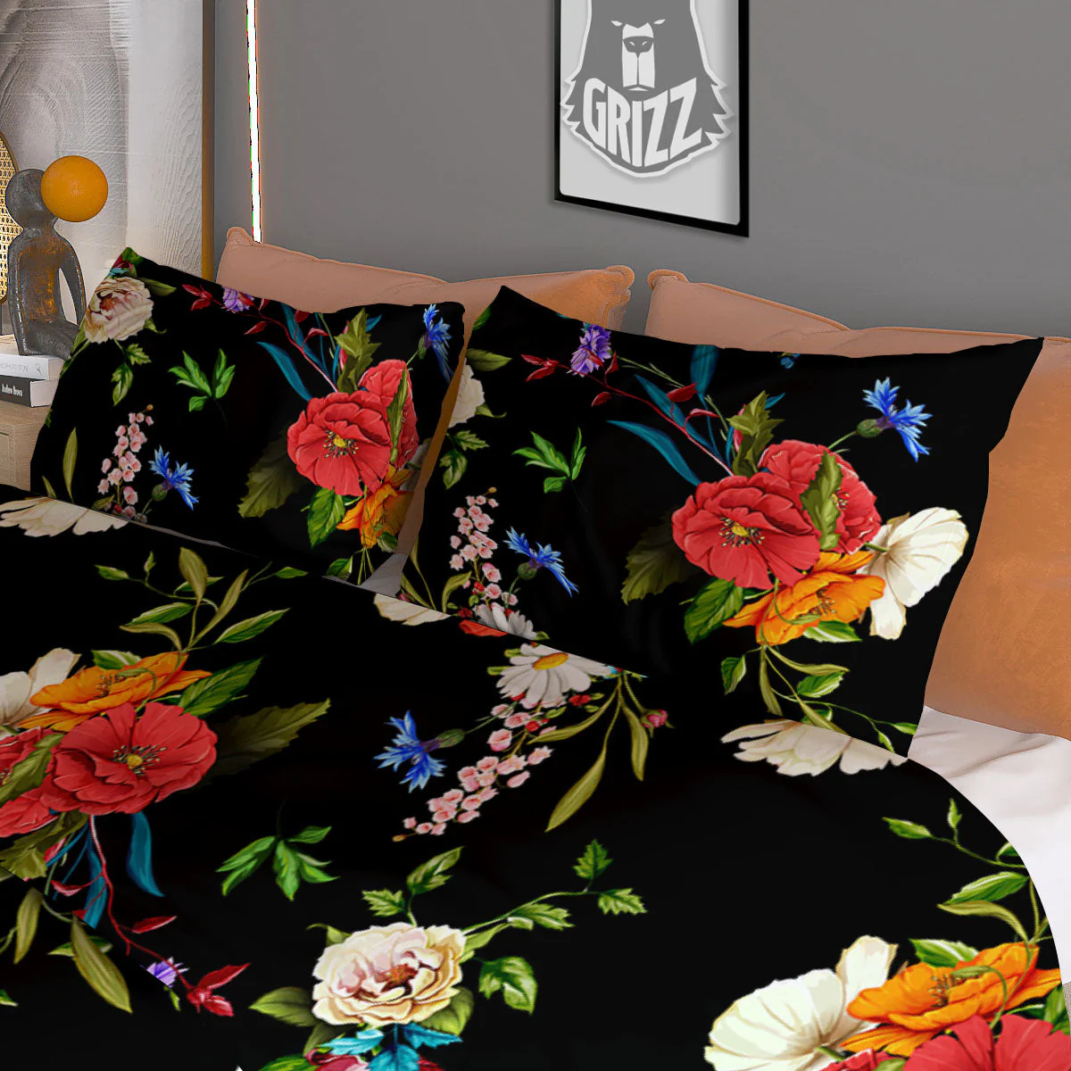 Chamomile And Poppy Print Pattern Duvet Cover Bedding Set - Image 3