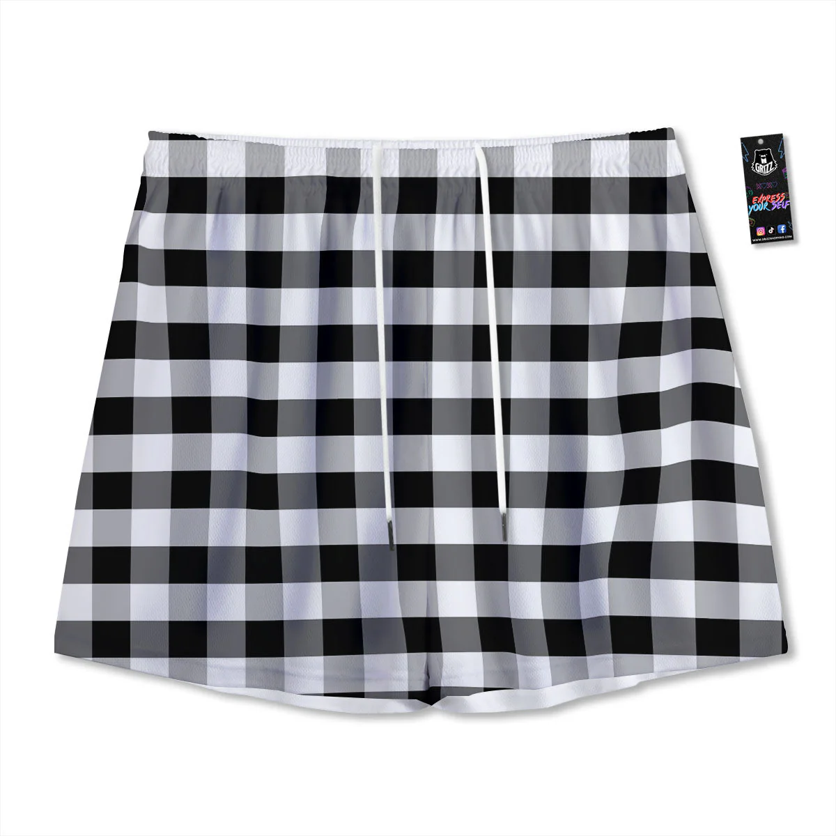 Check Black And Grey Print Pattern Mesh Shorts