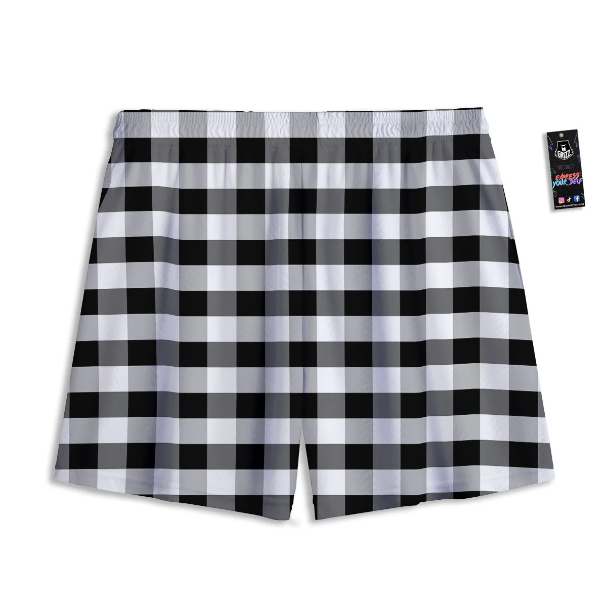 Check Black And Grey Print Pattern Mesh Shorts - Image 2