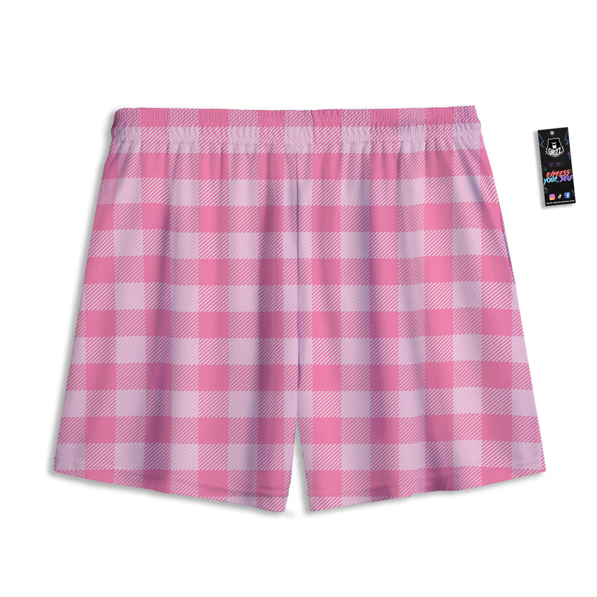 Check Pink Print Pattern Mesh Shorts - Image 2