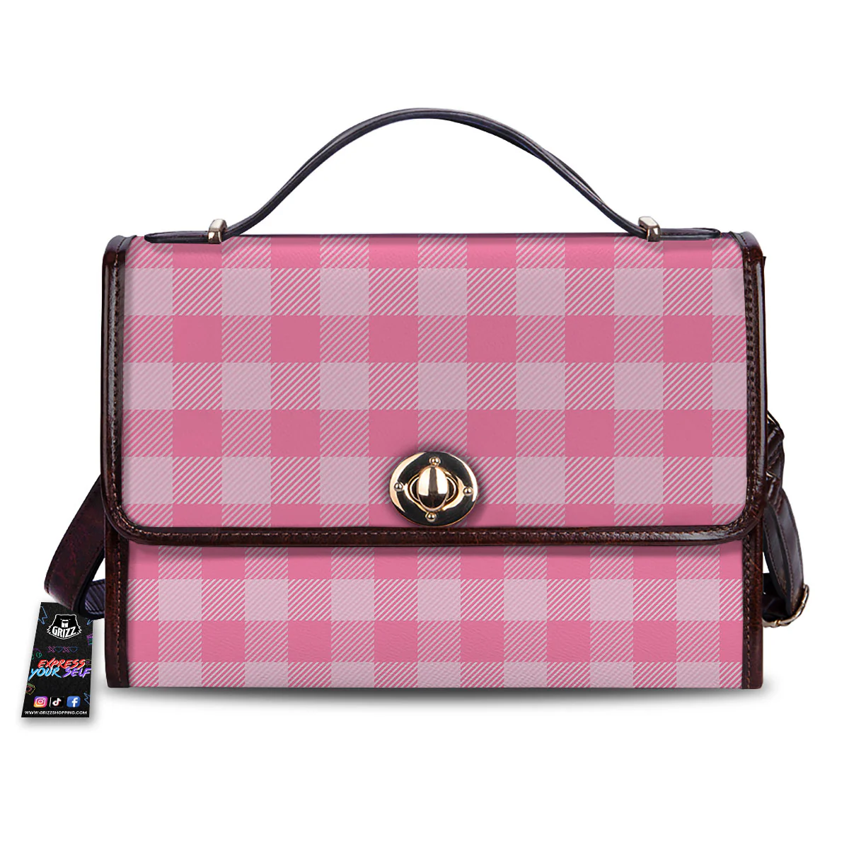 Check Pink Print Pattern Women's Satchel Bag