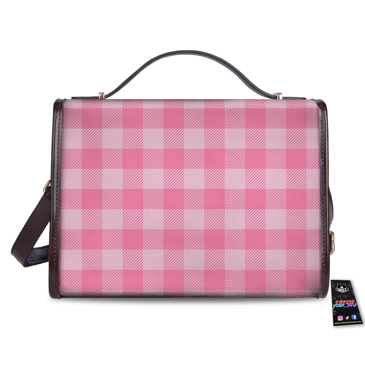 Check Pink Print Pattern Women's Satchel Bag - Image 2