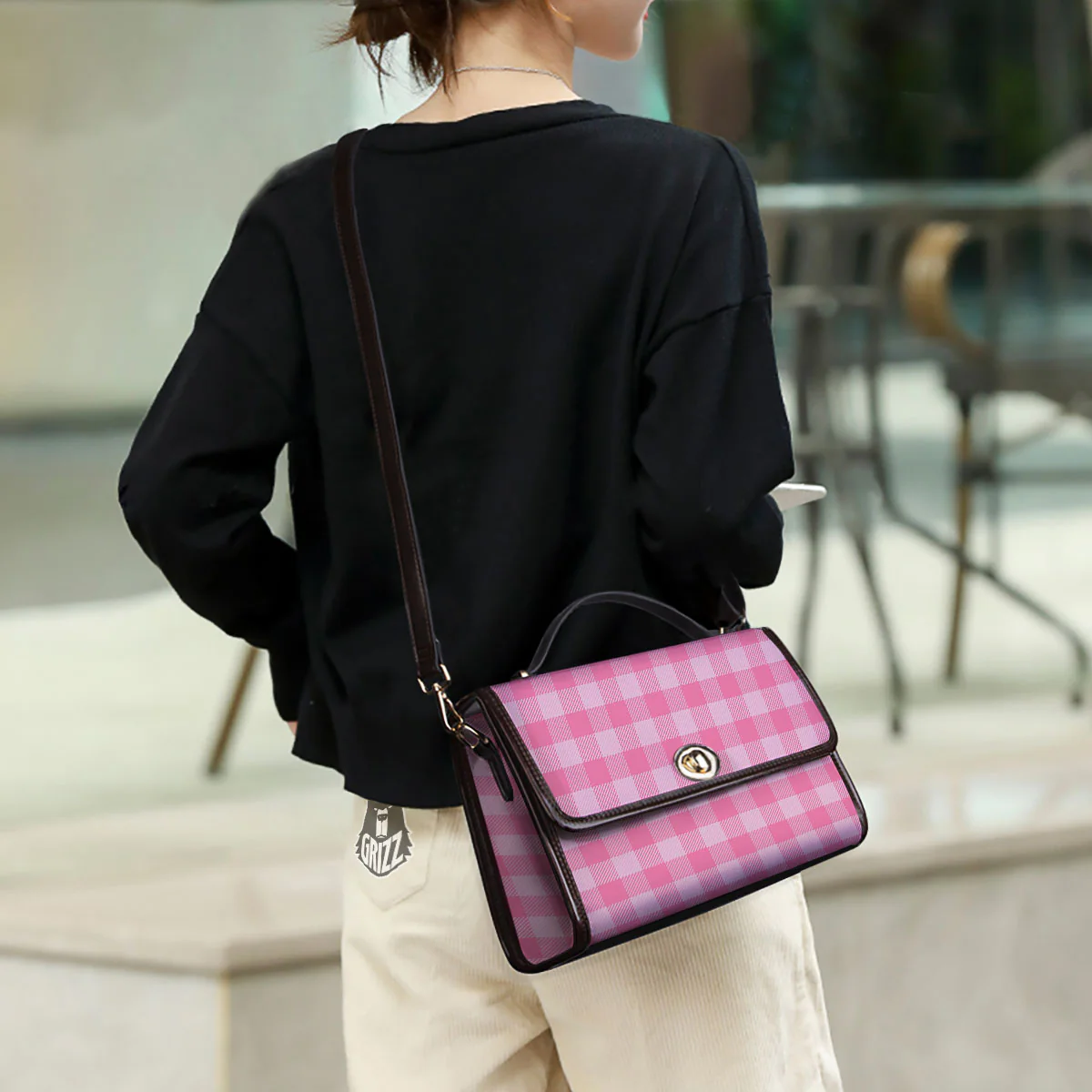 Check Pink Print Pattern Women's Satchel Bag - Image 3