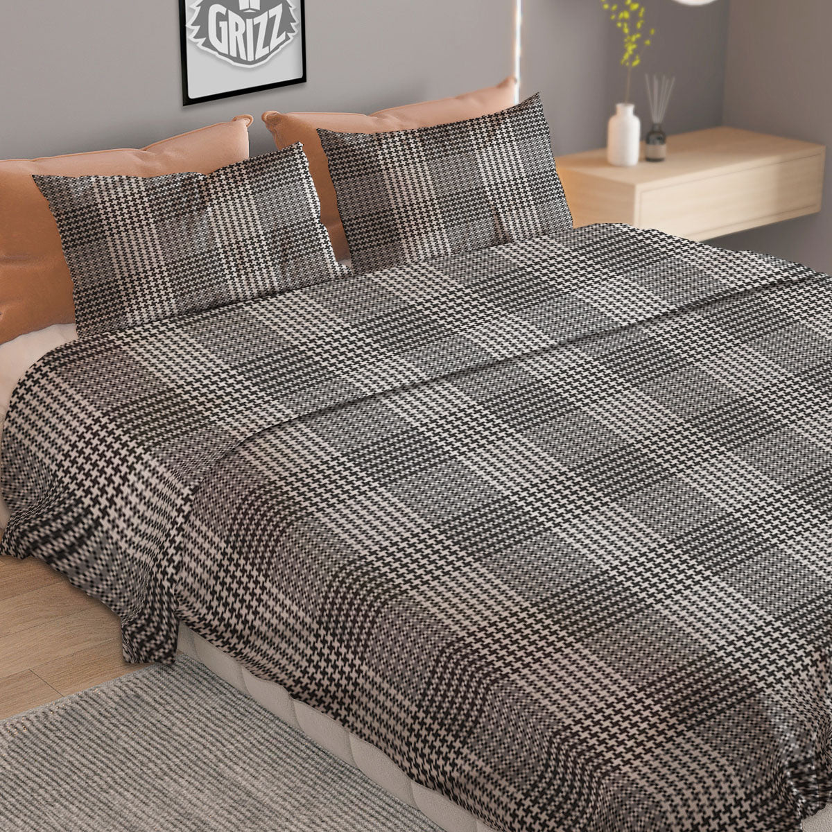 Check Prince Of Wales Print Pattern Duvet Cover Bedding Set - Image 2