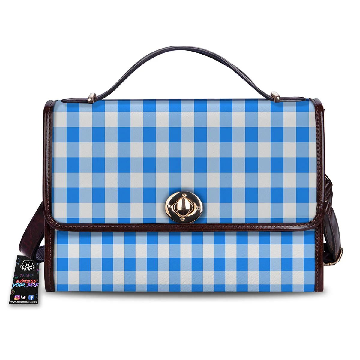 Check Sapphire Blue Print Pattern Women's Satchel Bag