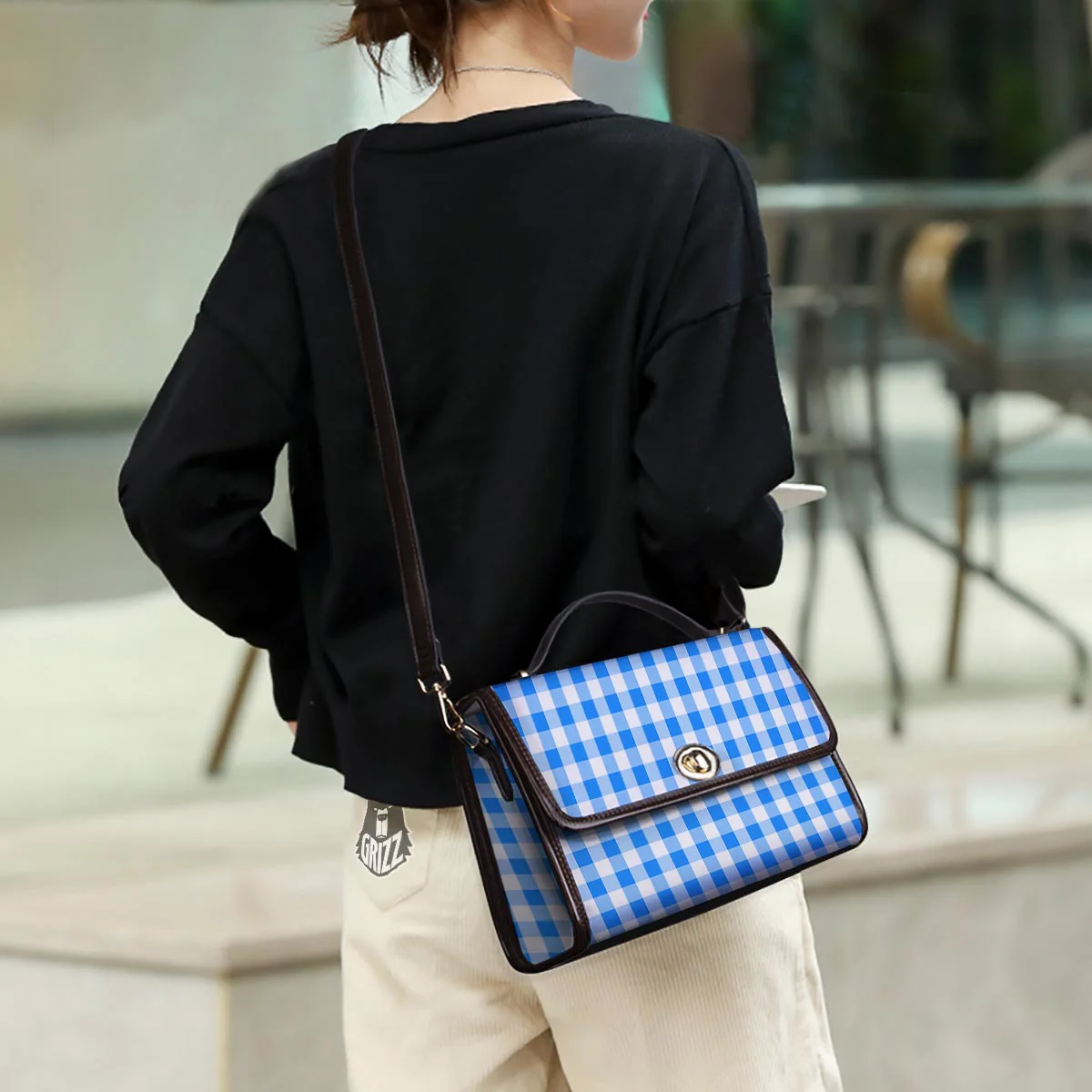 Check Sapphire Blue Print Pattern Women's Satchel Bag - Image 3