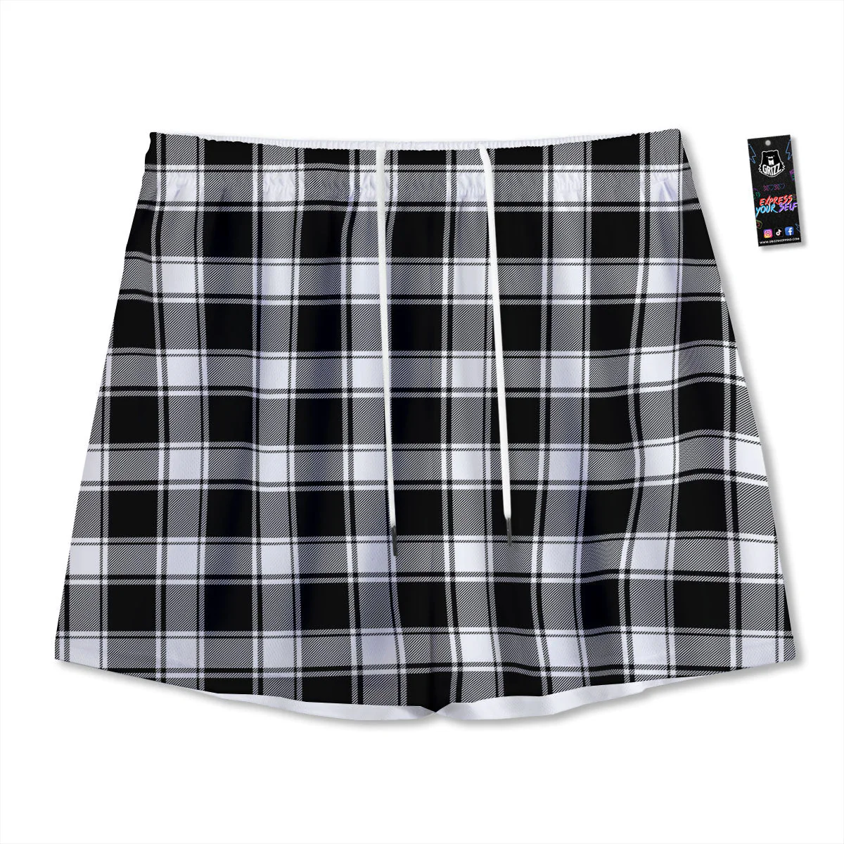 Check White And Black Print Pattern Mesh Shorts