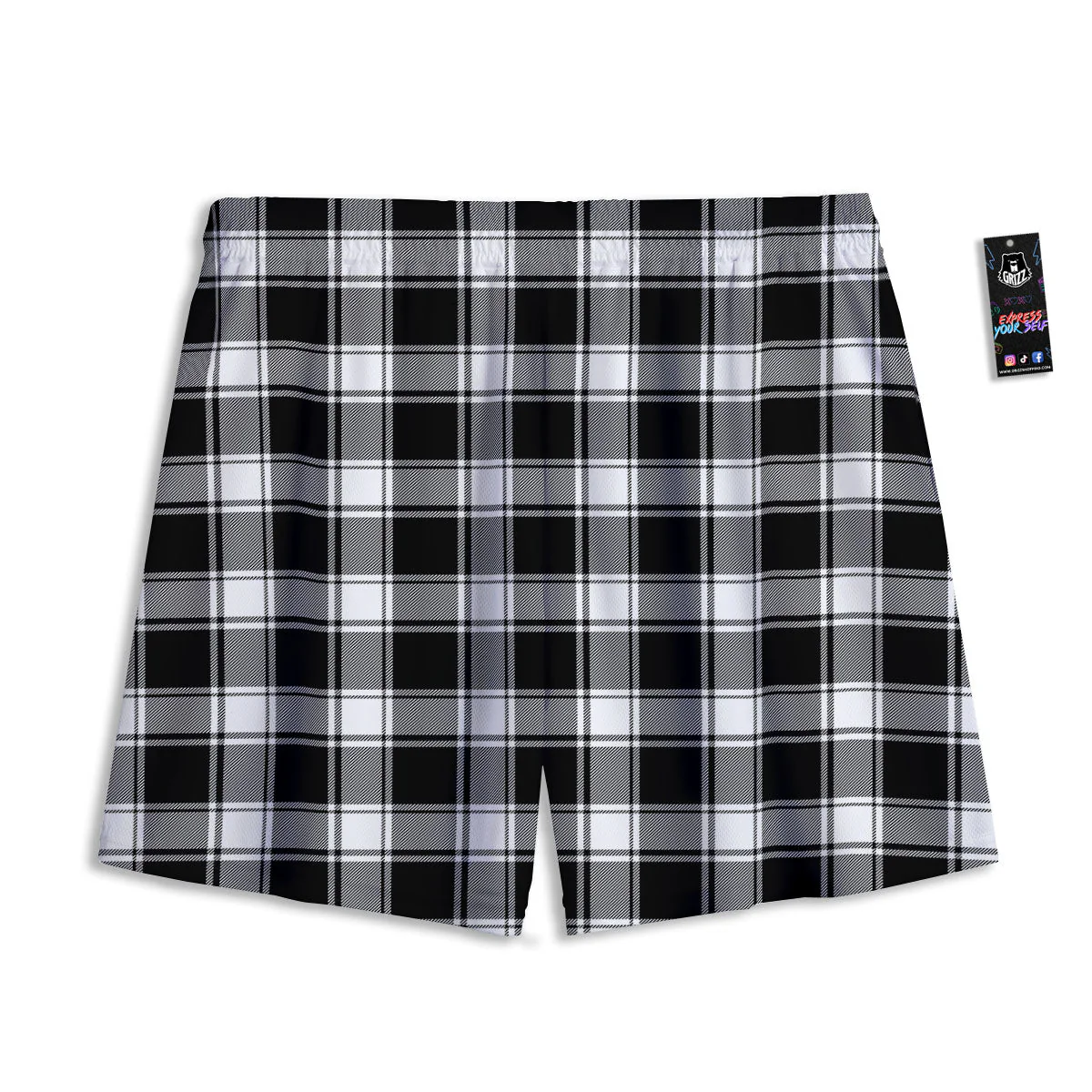 Check White And Black Print Pattern Mesh Shorts - Image 2