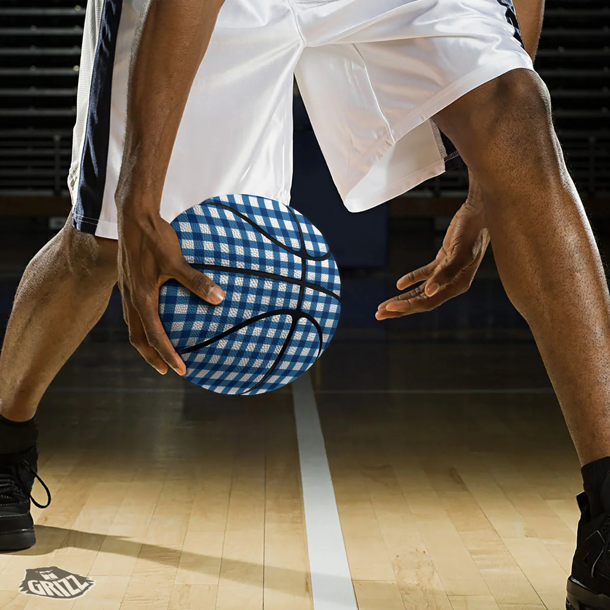 Check White And Navy Print Pattern Basketball - Image 3