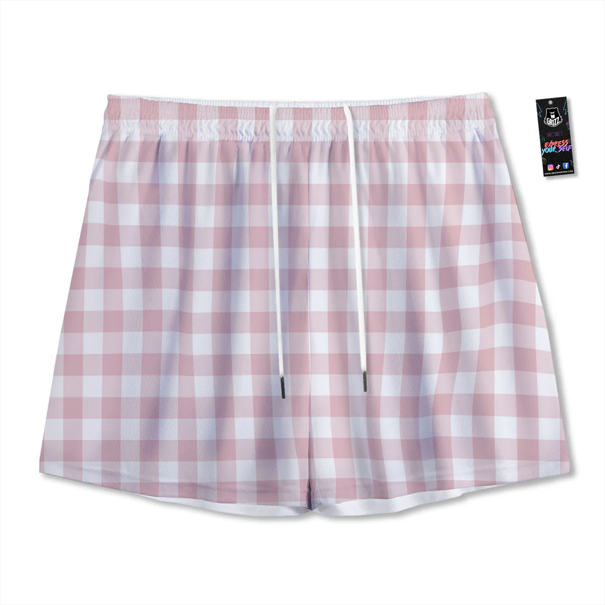 Check White And Pink Print Pattern Mesh Shorts
