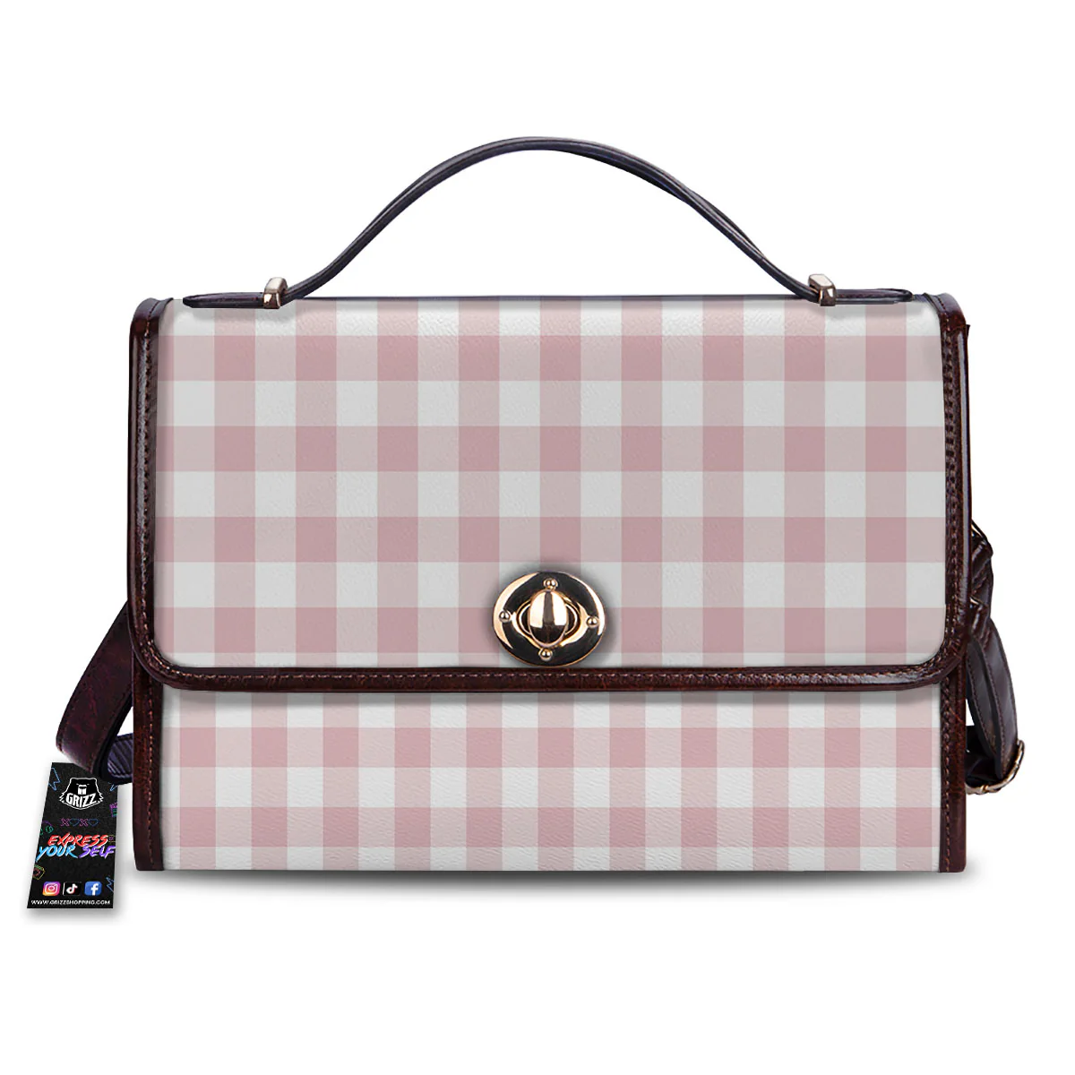 Check White And Pink Print Pattern Women's Satchel Bag