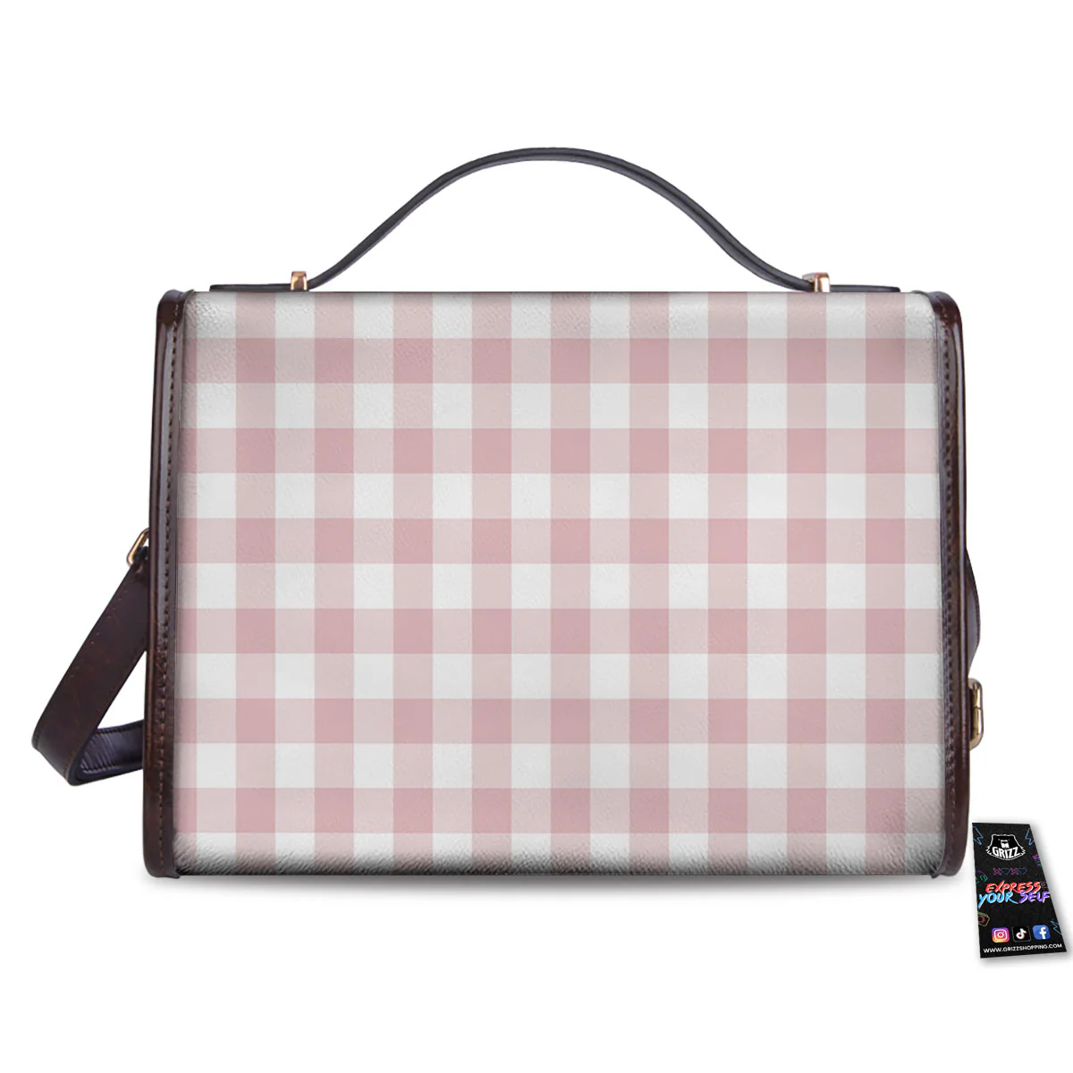 Check White And Pink Print Pattern Women's Satchel Bag - Image 2