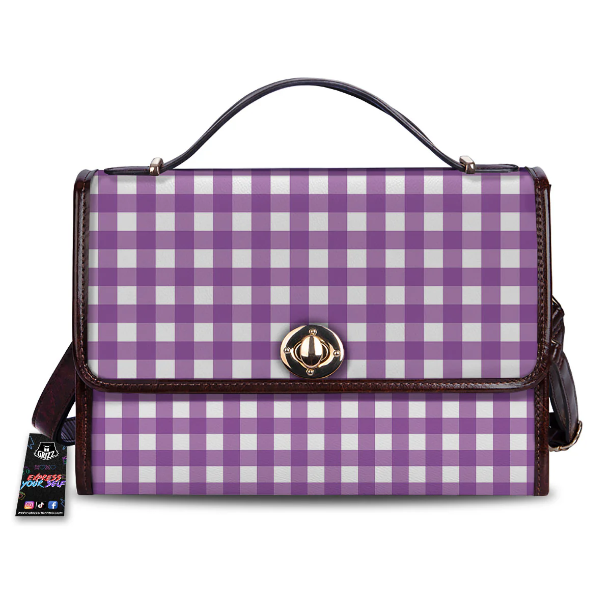 Check White And Purple Print Pattern Women's Satchel Bag