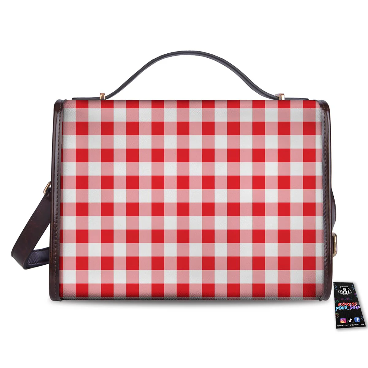 Check White And Red Print Pattern Women's Satchel Bag - Image 2