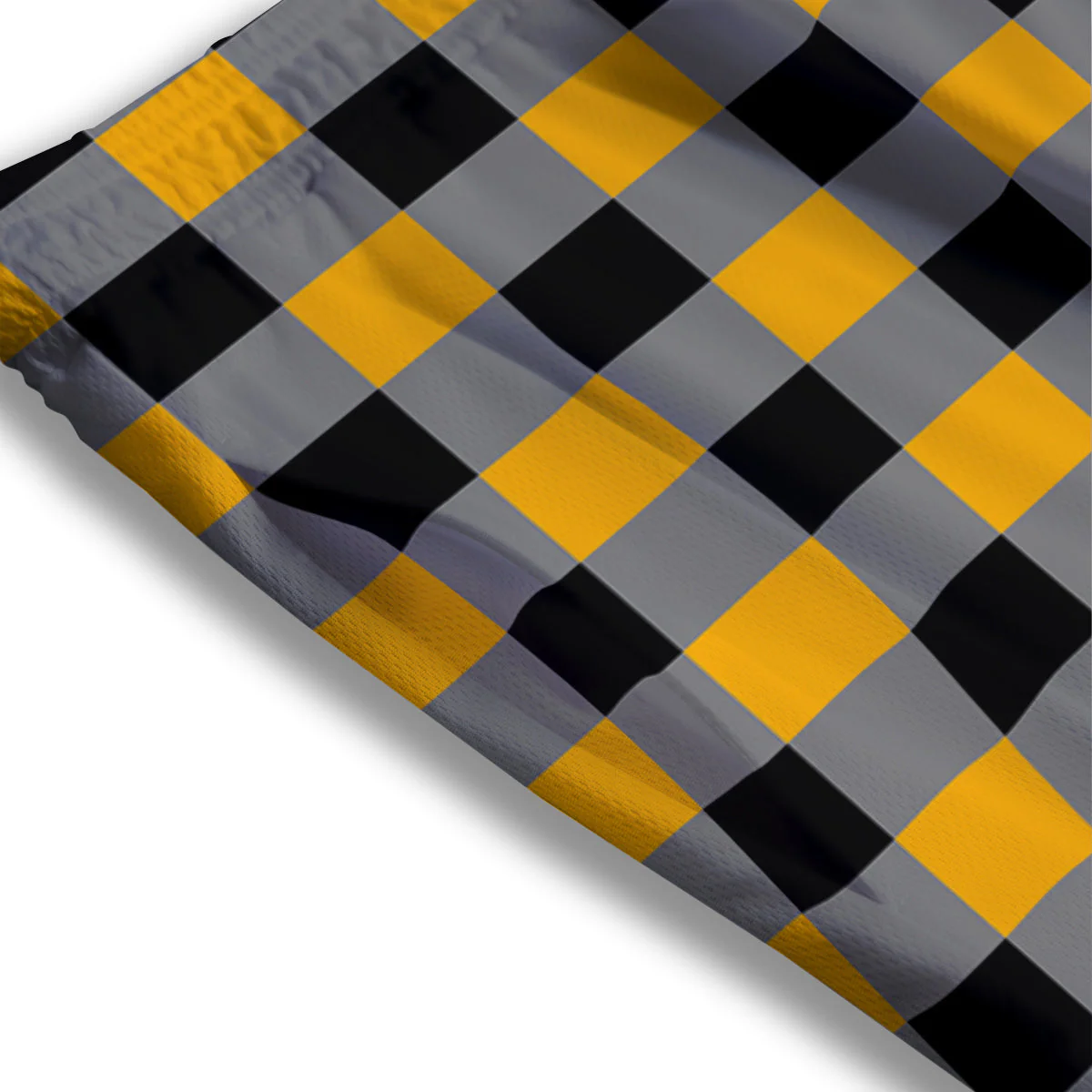 Check Yellow And Black Print Pattern Mesh Shorts - Image 3