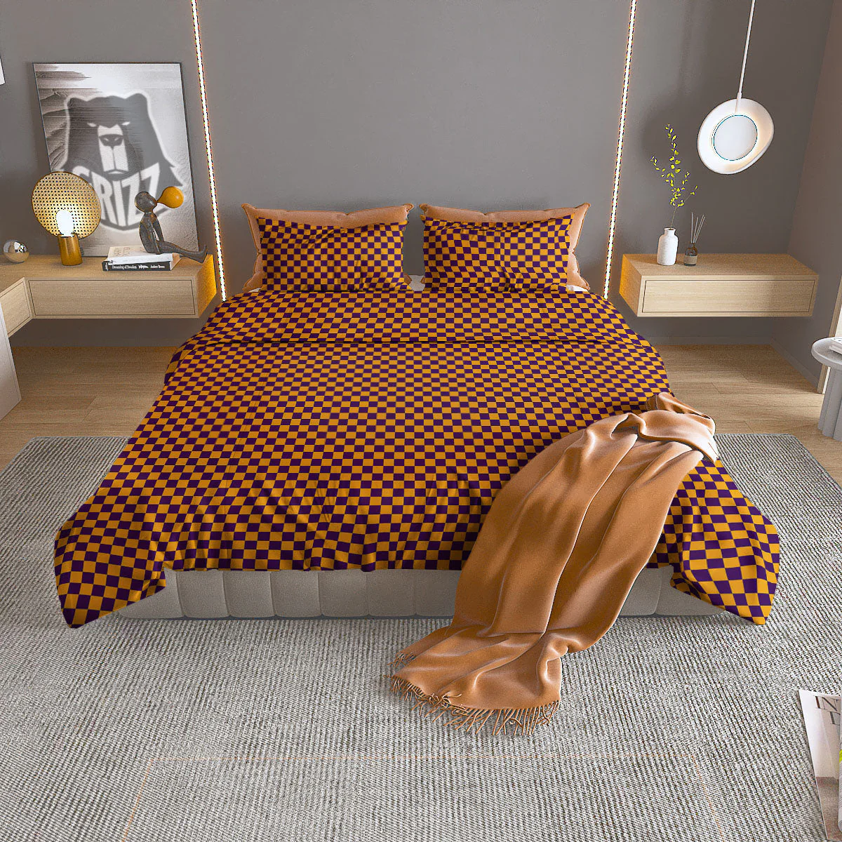 Checked Halloween Print Pattern Duvet Cover Bedding Set