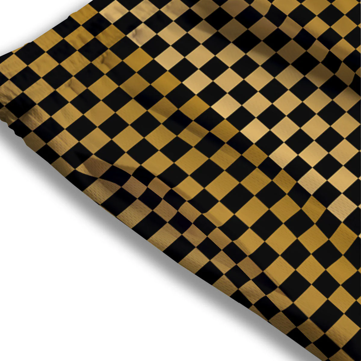 Checkered Black And Gold Print Pattern Mesh Shorts - Image 3