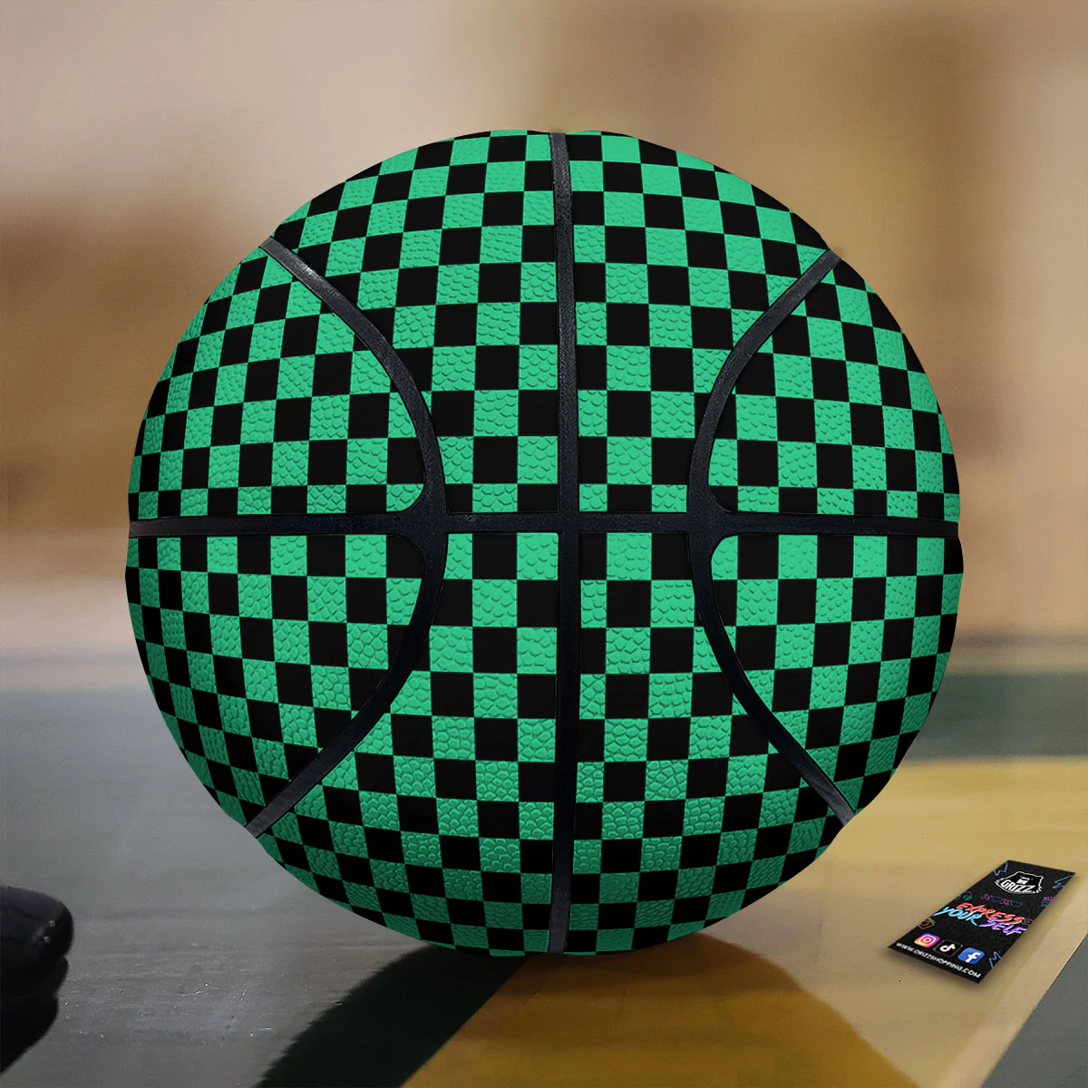 Checkered Black And Green Print Pattern Basketball