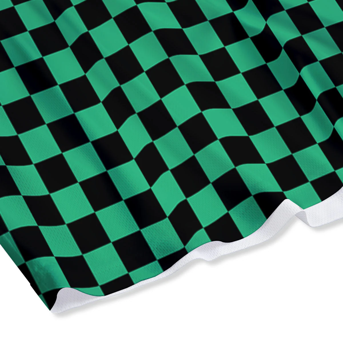 Checkered Black And Green Print Pattern Mesh Shorts - Image 4