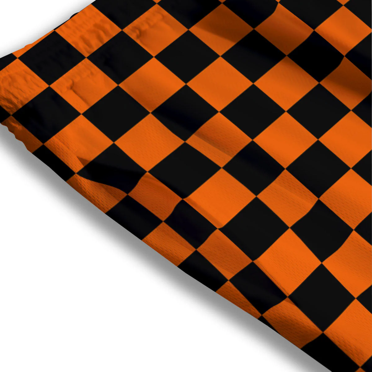 Checkered Black And Orange Print Pattern Mesh Shorts - Image 3