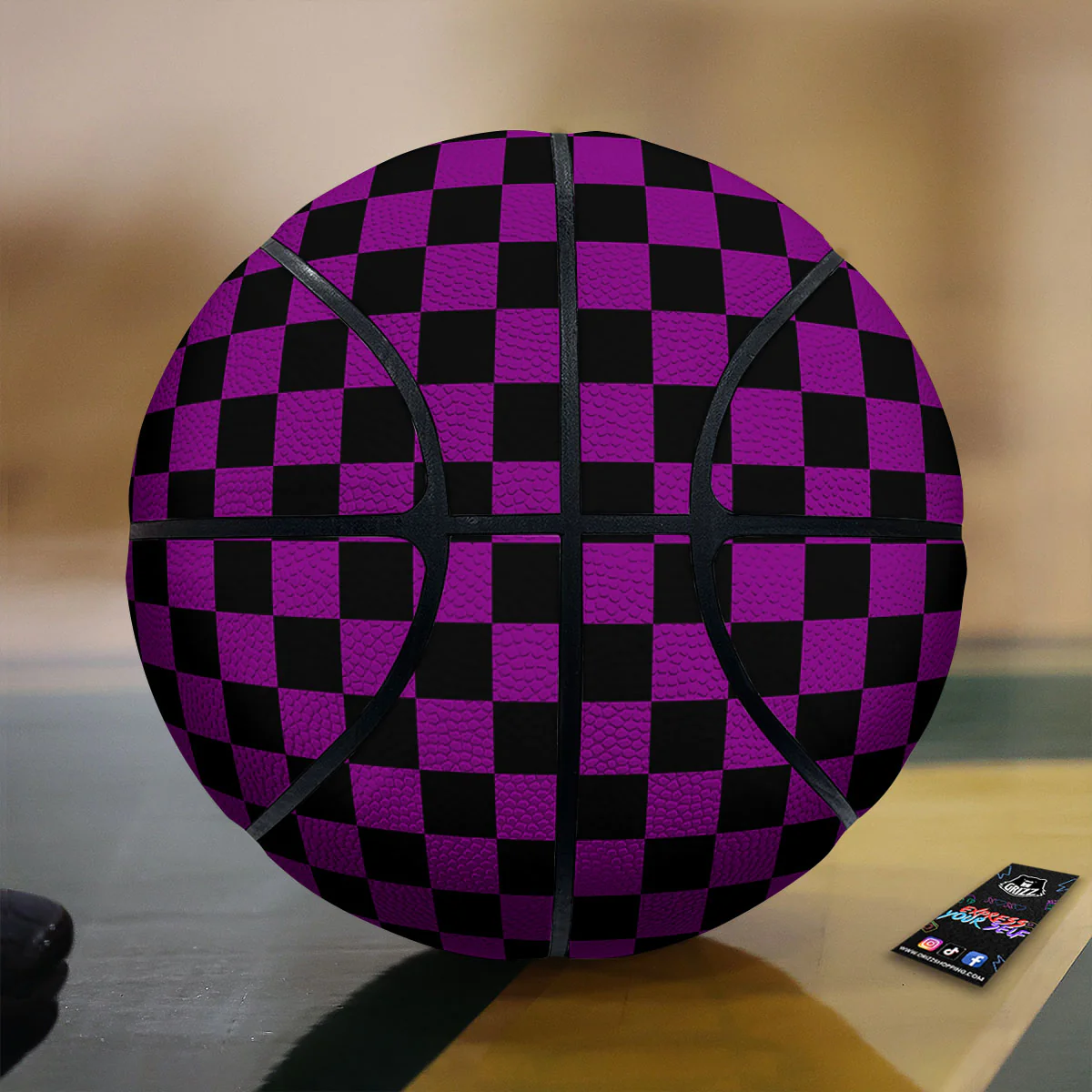 Checkered Black And Purple Print Pattern Basketball