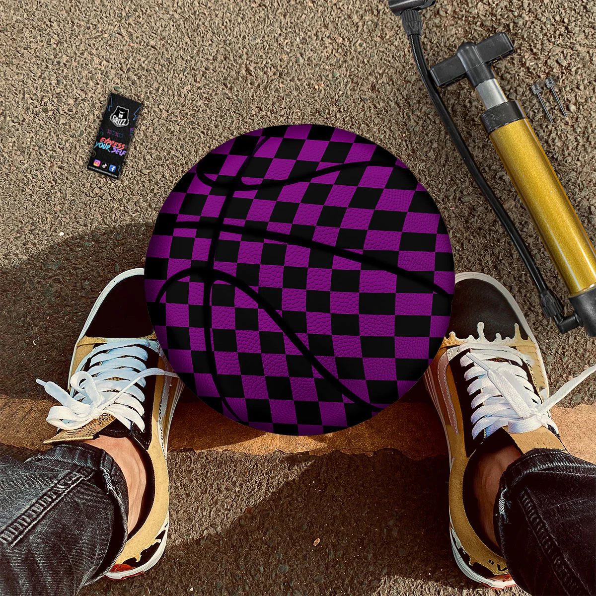 Checkered Black And Purple Print Pattern Basketball - Image 2