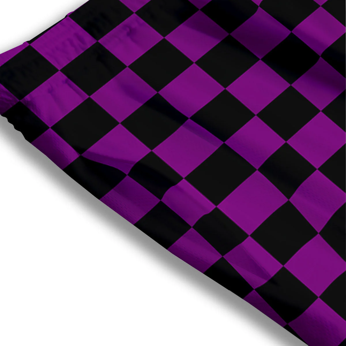 Checkered Black And Purple Print Pattern Mesh Shorts - Image 3