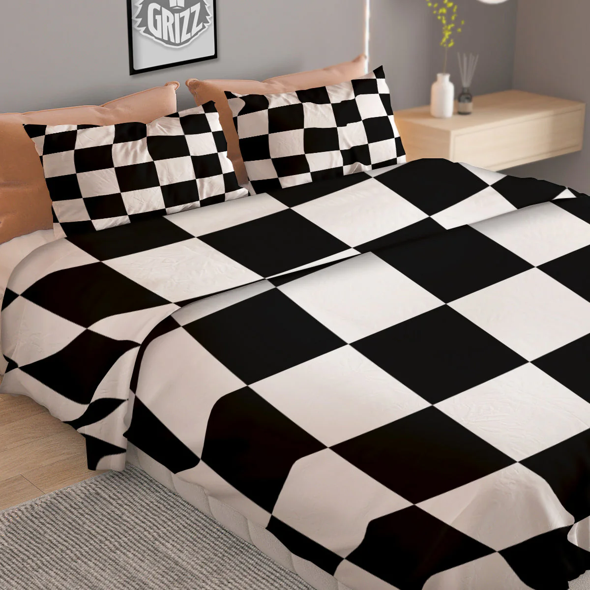 Checkered Board And Convex Shape Print Duvet Cover Bedding Set - Image 2