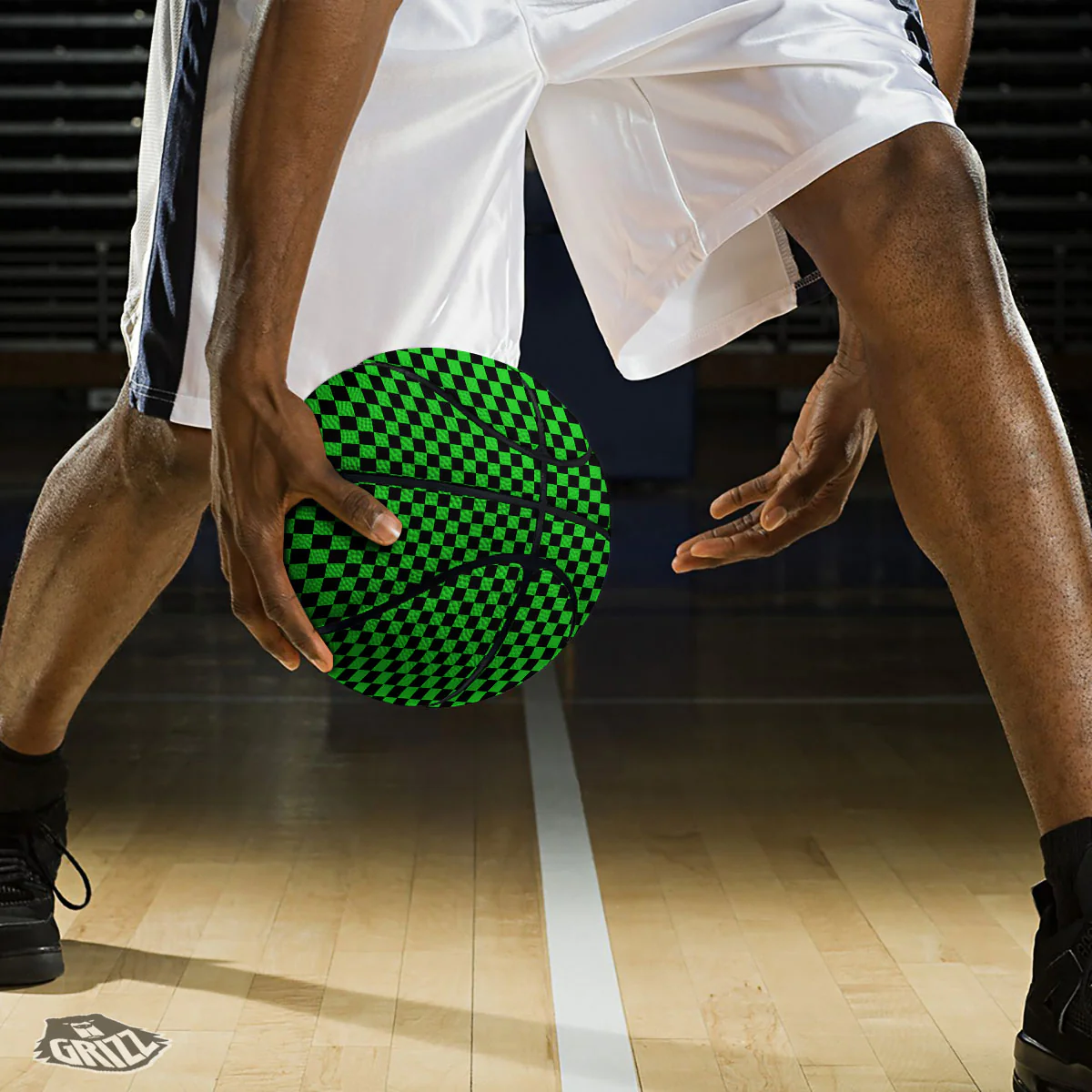 Checkered Green And Black Print Basketball - Image 3