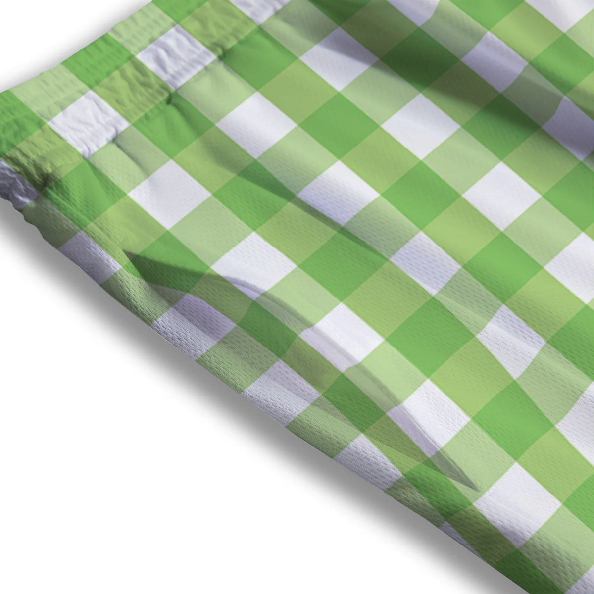 Checkered Green And White Print Pattern Mesh Shorts - Image 3