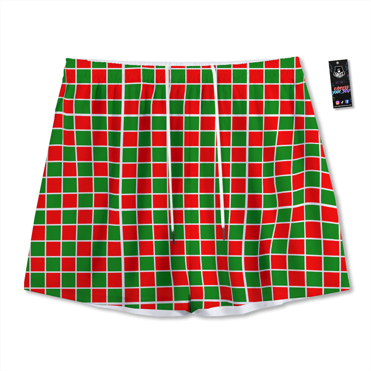 Checkered Merry Christmas Print Pattern Mesh Shorts