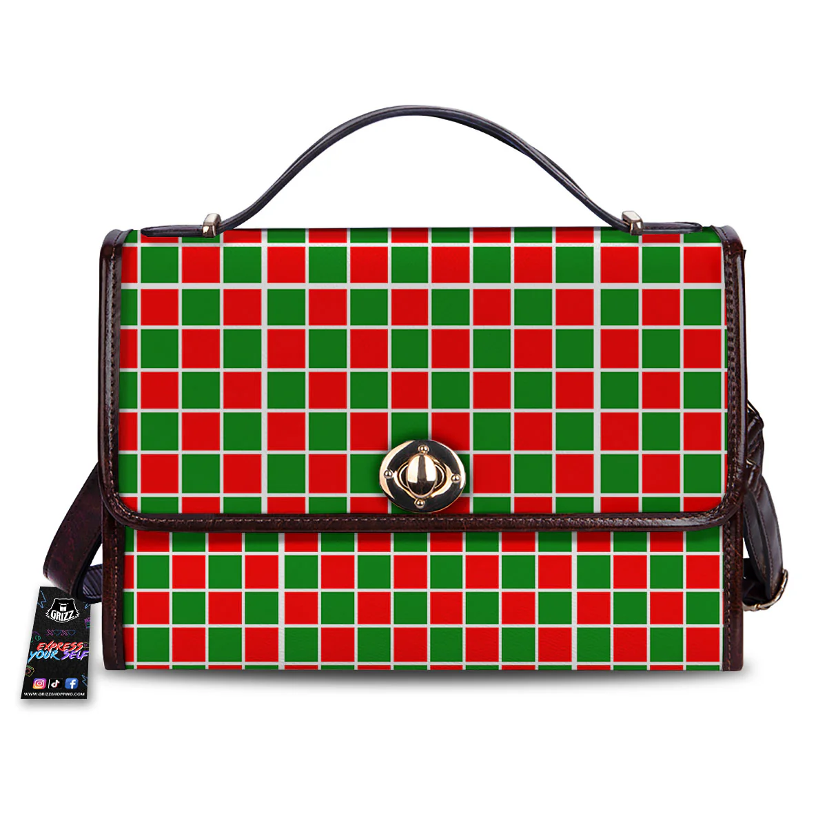 Checkered Merry Christmas Print Pattern Women's Satchel Bag