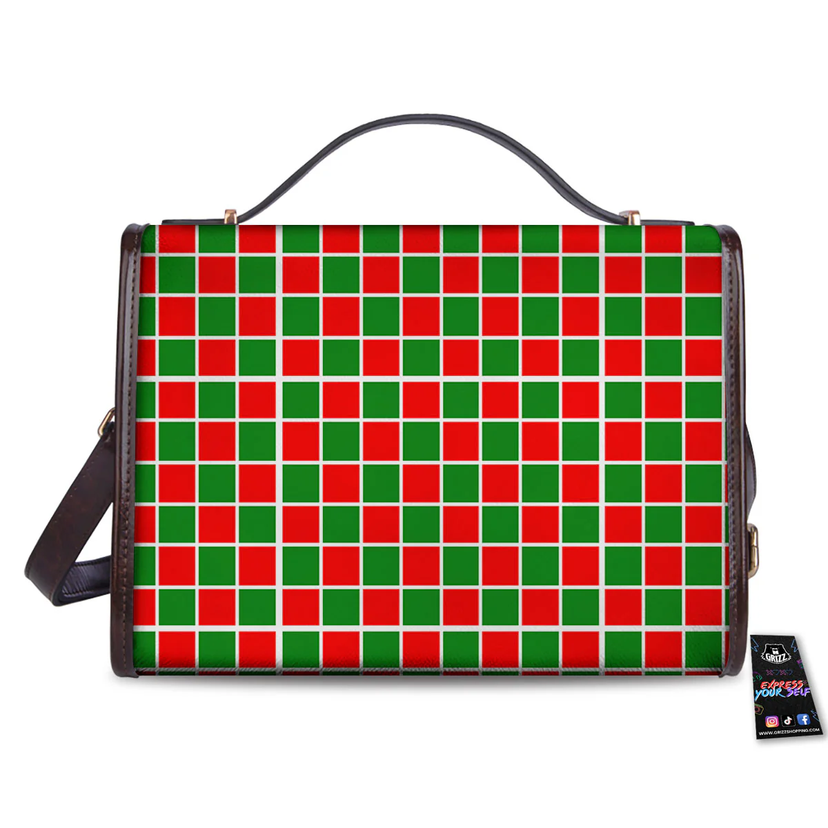 Checkered Merry Christmas Print Pattern Women's Satchel Bag - Image 2