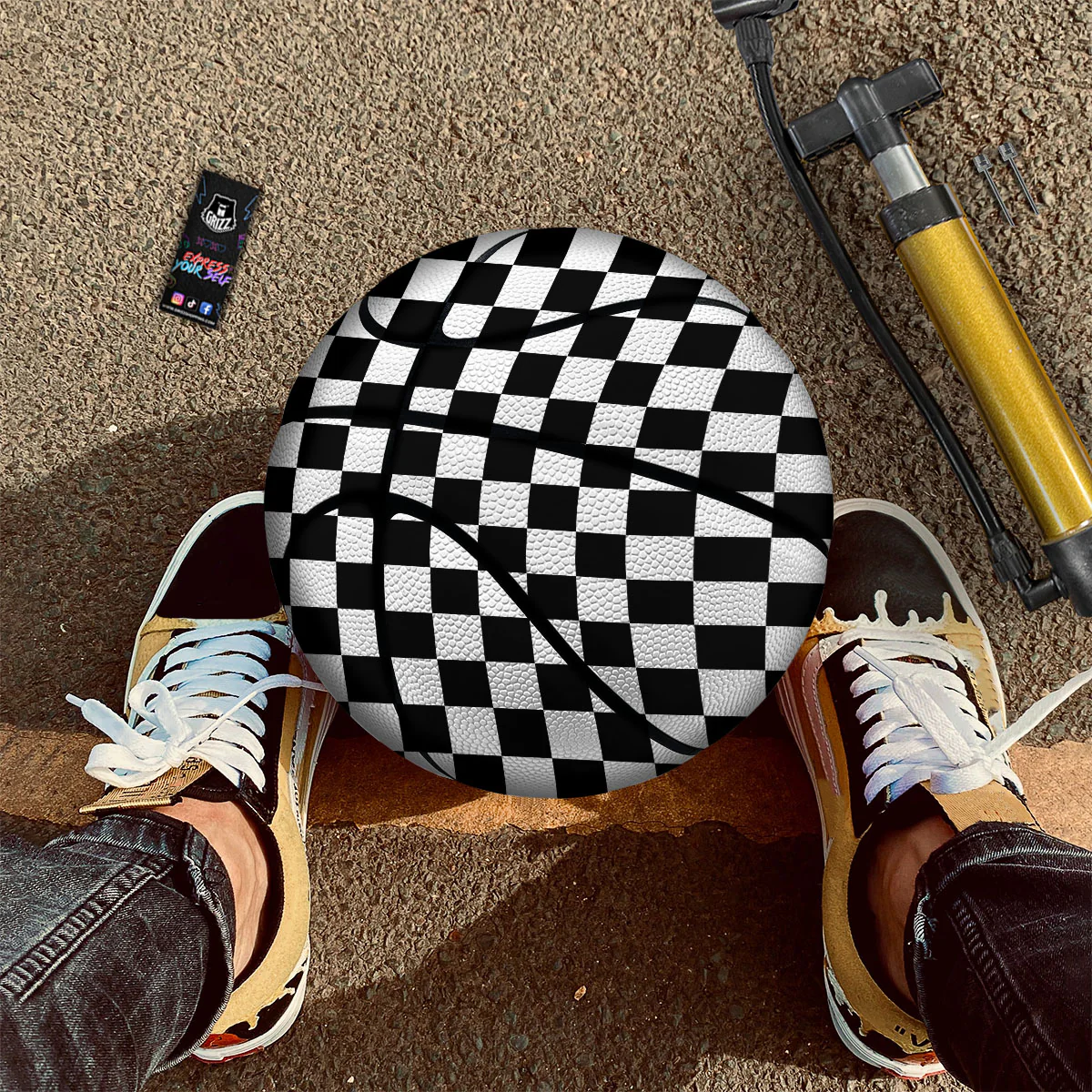 Checkered White And Black Print Pattern Basketball - Image 2