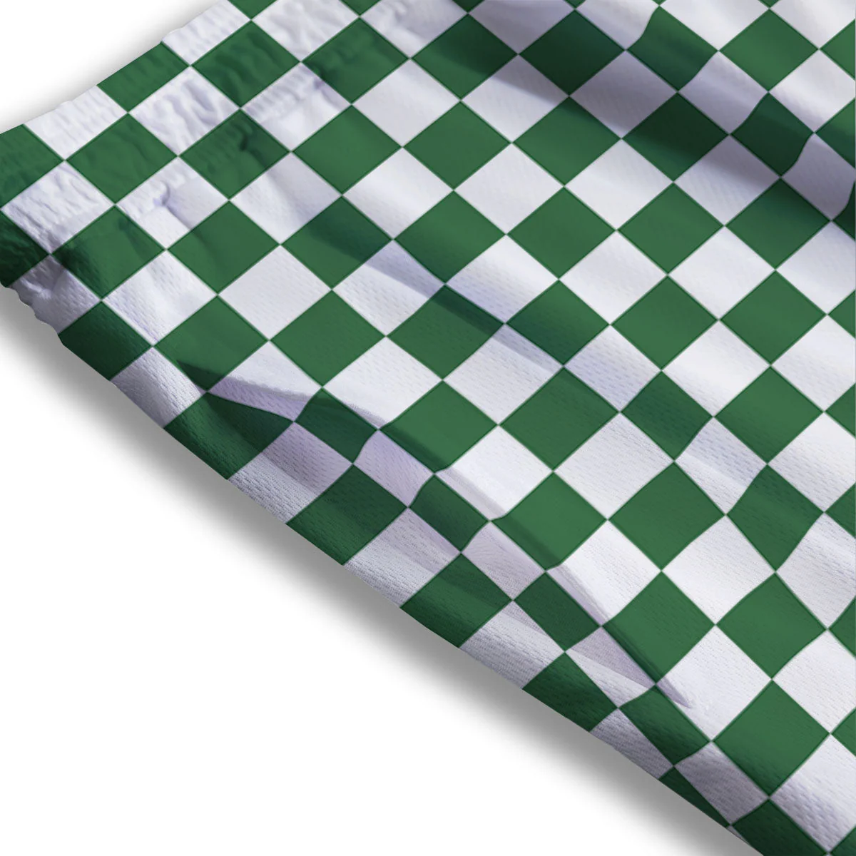 Checkered White And Green Print Pattern Mesh Shorts - Image 3