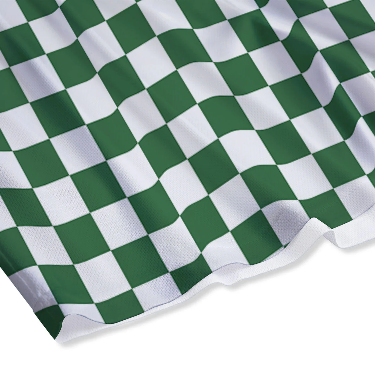 Checkered White And Green Print Pattern Mesh Shorts - Image 4