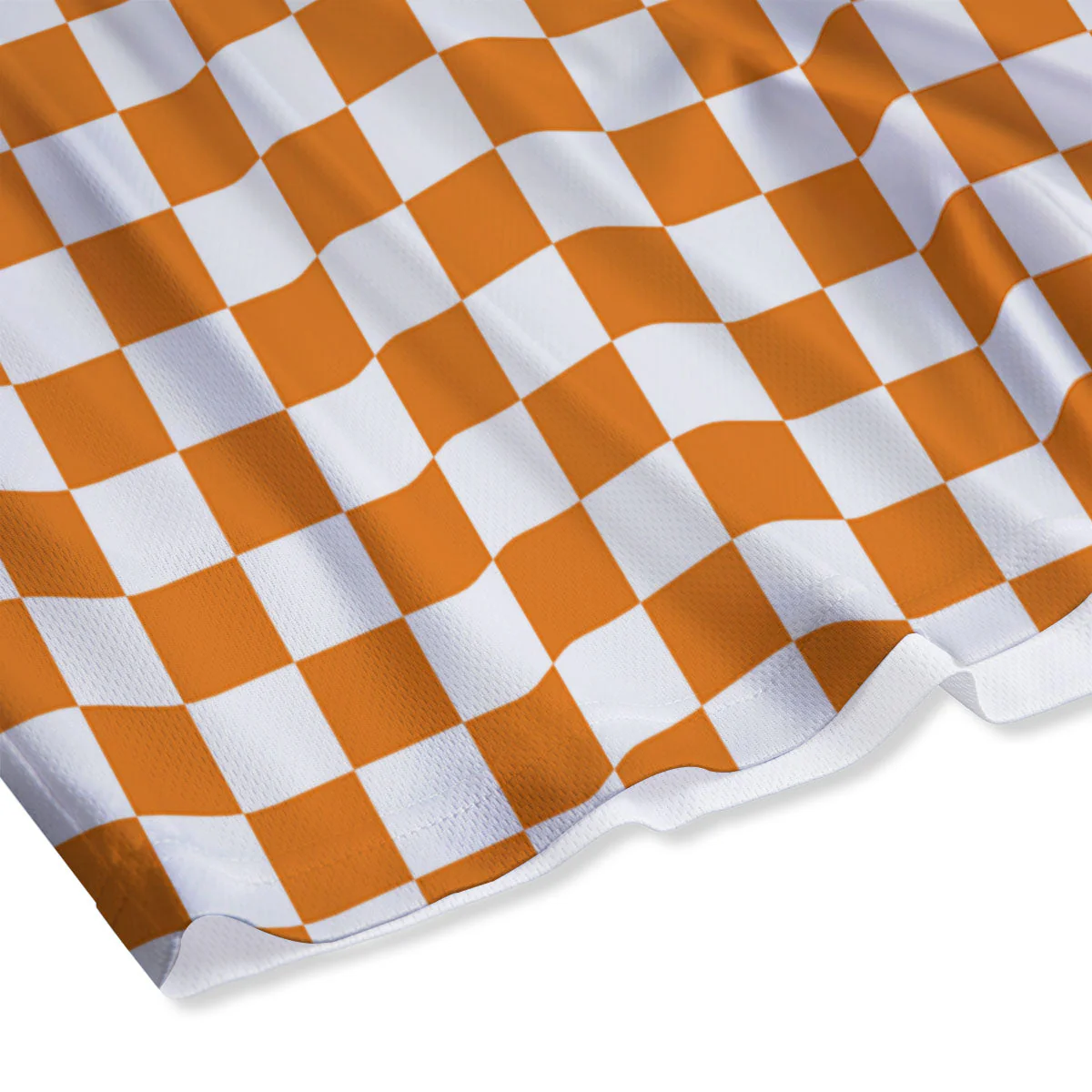 Checkered White And Orange Print Pattern Mesh Shorts - Image 4