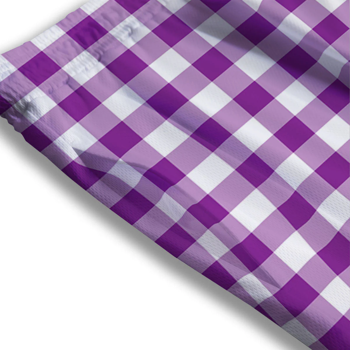 Checkered White And Purple Print Pattern Mesh Shorts - Image 3