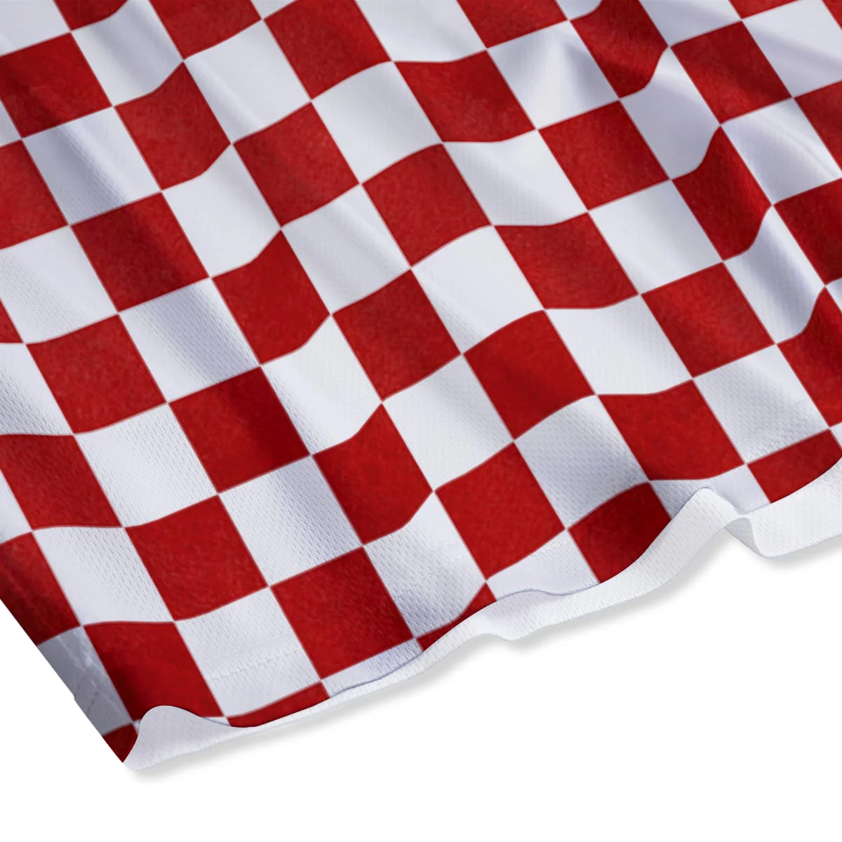 Checkered White And Red Print Pattern Mesh Shorts - Image 4