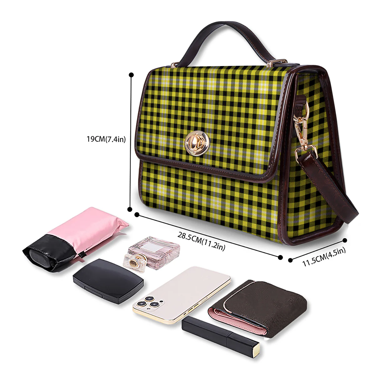 Checkered Yellow And Black Print Pattern Women's Satchel Bag - Image 4